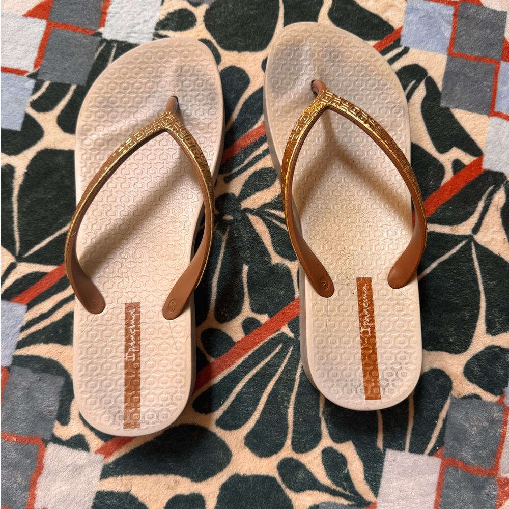 Ipanema Gold and Tan Sandals